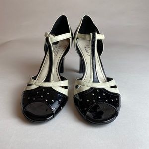 Black and cream heels